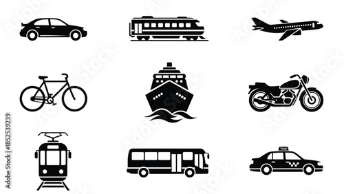 Transportation modes icons set for travel and commute