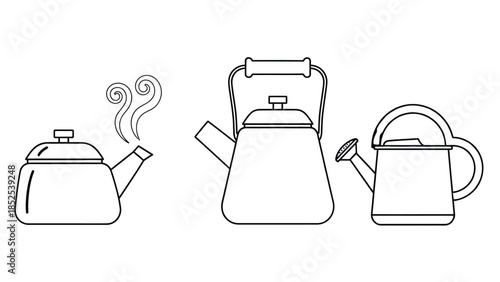 Colorful teapots and watering can kitchenware illustration