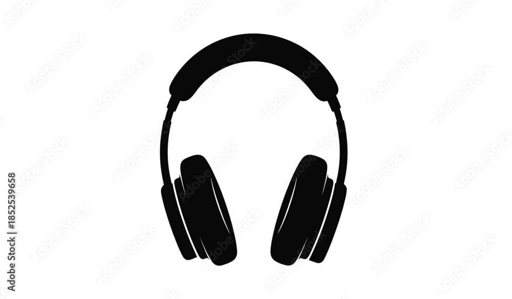 Fototapeta premium A simple black and white silhouette depicts a pair of over ear headphones showcasing a modern design for audio listening and music enjoyment