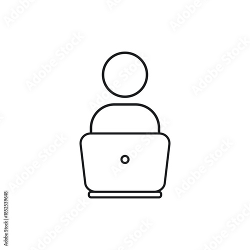 Laptop learning line icon for online education and remote study concepts. Minimal outline vector design for e-learning platforms, education apps, UI, websites, and digital learning projects.