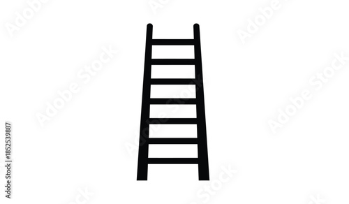 A simple black and white illustration depicts a basic freestanding ladder with evenly spaced horizontal rungs creating a vertical structure