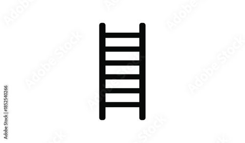 A simple black and white illustration depicts a straight ladder with evenly spaced horizontal rungs standing vertically on a white background