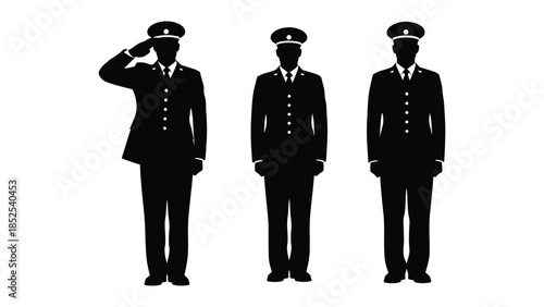 Military Officers Saluting and Standing at Attention in Uniform