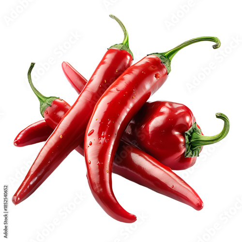 Fresh Red Chili Peppers Whole Isolated On Transparent Background