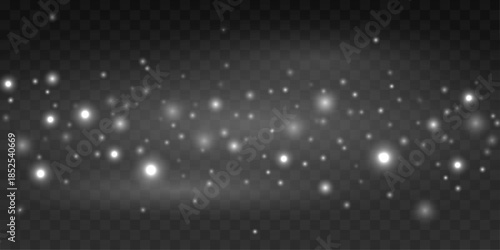 White dust texture flows evenly, creating a light and minimal shimmer. The luminous particles enhance clarity and softness. Ideal for elegant abstract backgrounds VECTOR