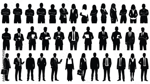 Business People Silhouettes in Various Professional Poses and Attire