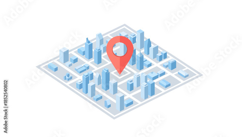 Modern city map with red location pin on urban grid