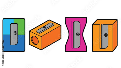 Colorful pencil sharpeners in various shapes and designs