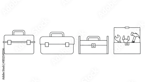 Colorful toolboxes with various tools and handles