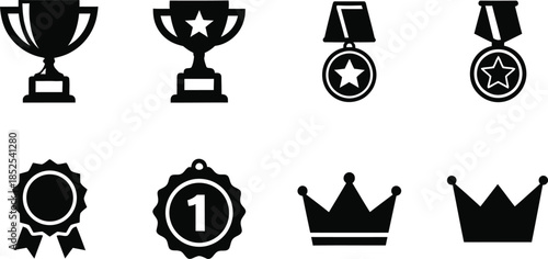 Collection of award icons silhouette isolated on transparent background