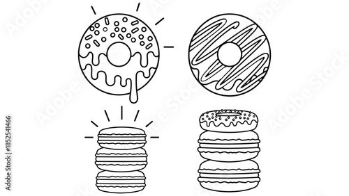 Colorful donuts and macarons sweet treats illustration
