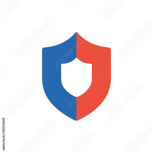 Modern security shield icon. Dynamic blue and red design representing digital protection, online privacy, and robust cybersecurity. Flat vector illustration suitable for web and application interfaces