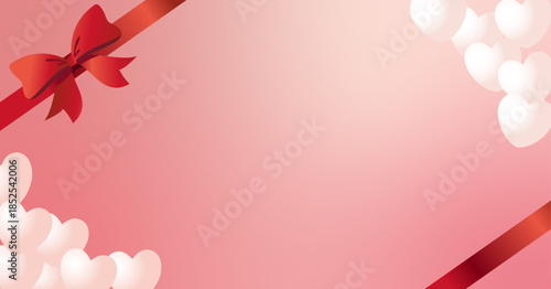 リボンとハートをあしらったバレンタインデーの背景素材。/ Valentine's Day background material adorned with ribbons and hearts.