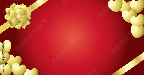 リボンとハートをあしらったバレンタインデーの背景素材。/ Valentine's Day background material adorned with ribbons and hearts.