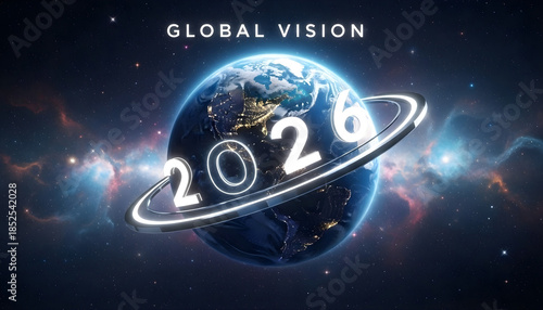 In a cosmic night sky, the zodiac signs Pisces and Leo shimmer within a galaxy of stars and light above a blue planet Earth representing the world of the world 2026