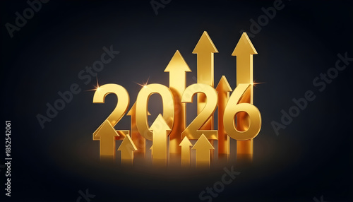 3d render of a gold 2026 number sign and dollar symbol icon representing a new year business finance sale concept illustration