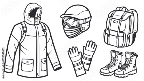 Cold Weather Gear Winter Clothing Hand Drawn Vector Set