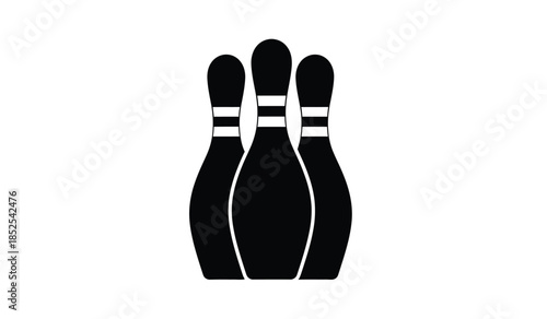 A simple black and white graphic depicts three bowling pins standing upright showcasing a classic recreational activity icon high quality professional