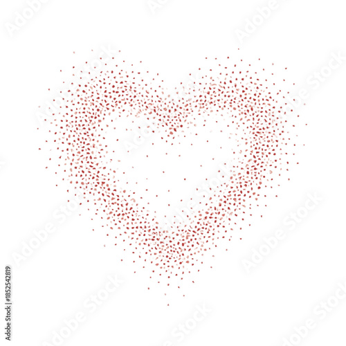 A beautiful heart outline formed by sparkling red confetti on a pristine white background
