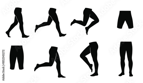 A series of black silhouette figures depicts various stages of a human walking cycle showcasing movement and form high quality professional