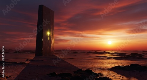 Mysterious Monolith Emerges from Ocean During Dramatic Sunset.