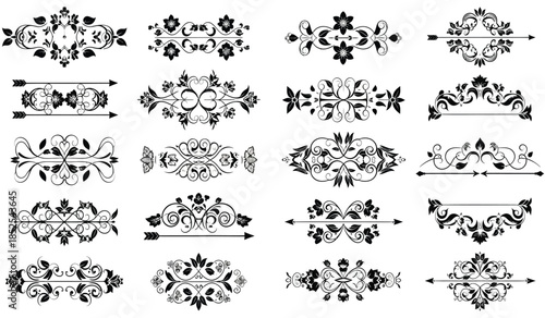a collection of ornate vintage floral and geometric design elements in black and white ideal for borders and embellishments high quality