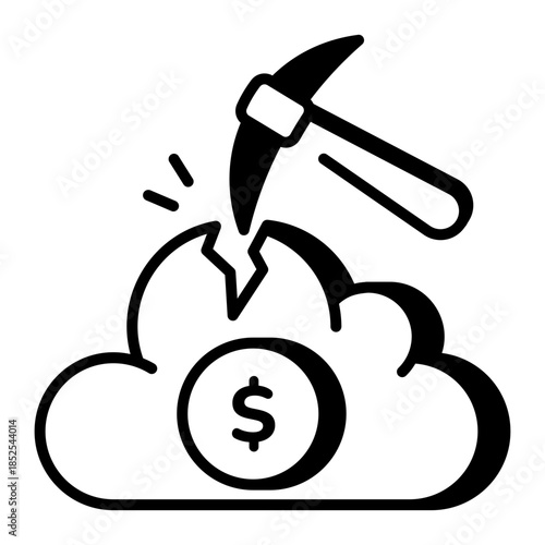 A linear style icon representing cloud mining