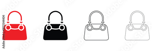 women hand bag icon vector, vanity bag girls lifestyle vector, silhouette and line art