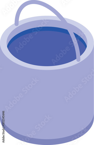 Isometric view of a metal bucket containing vibrant blue paint, perfect for home renovation or art projects