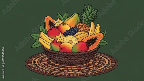 A Vibrant Bowl Overflowing with Exotic Tropical Fruits.