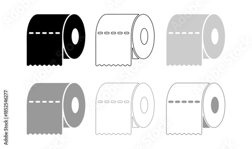 Toilet Paper Roll Icon Set in Black and White Flat Style