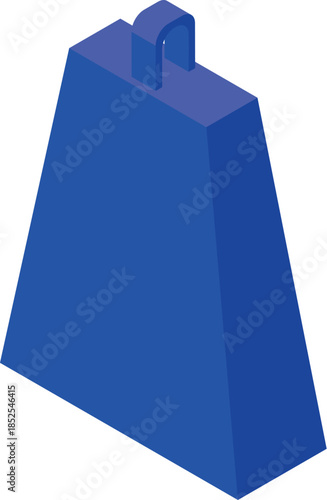 Blue cowbell isometric projection isolated on white background representing music, farms, and sound