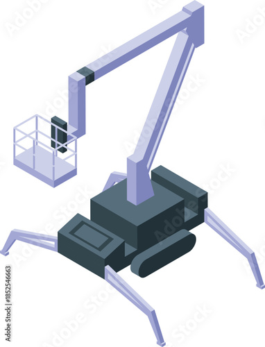 Spider lift crane extending arm, showcasing stability and reach in isometric view, ideal for construction and maintenance projects