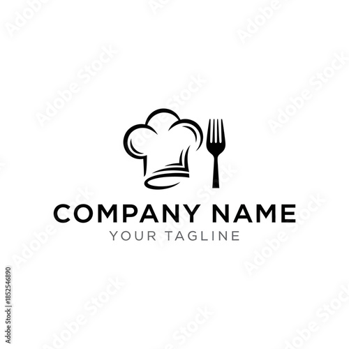 elegant culinary logo featuring chefs hat and utensils for restaurant branding.