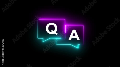 q and a question and answer animated session icon neon 4k screen Animated. Question and Answer the letters Q and A. Speech bubbles with Question and Answer icon isolated on black background. 4k video