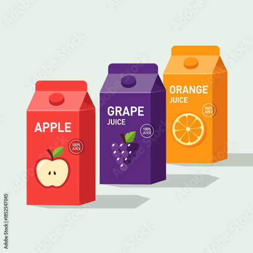 Flat Design Fruit Juice Cartons Collection Apple Grape and Orange