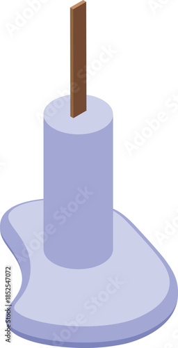 Purple popsicle melting on white background, featuring a wooden stick, shown in isometric projection