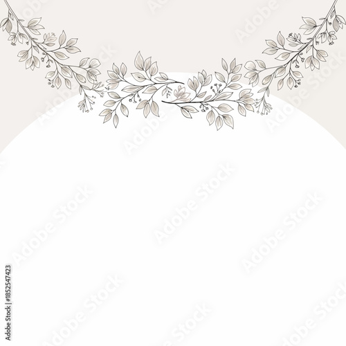 Elegant Floral Swag Border with Hand-Drawn Wildflowers and Leaves in Line Art Style
