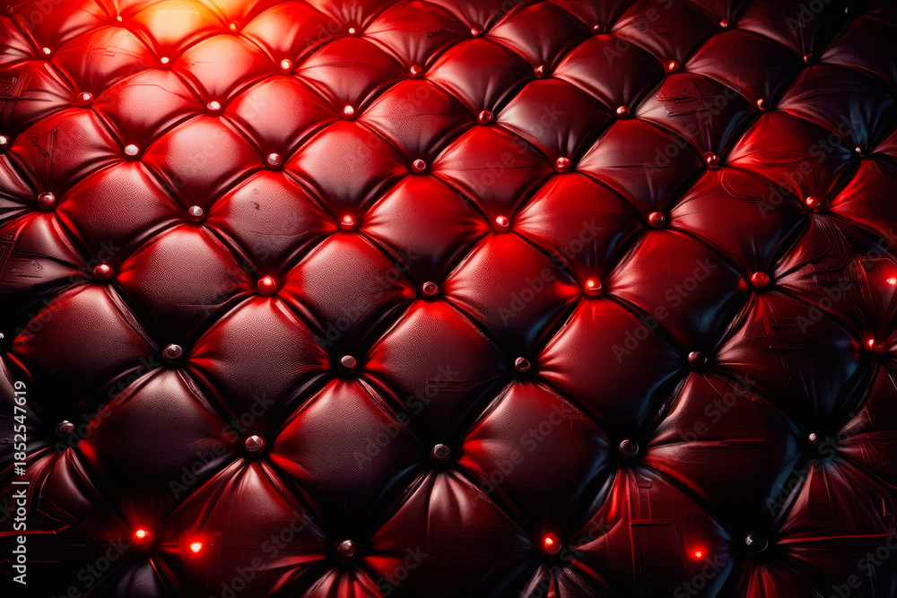 Fototapeta premium Macro View of Red Diamond Quilted Leather with Detailed Stitching and Texture