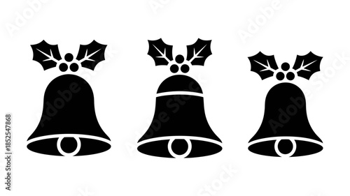 Christmas bells with holly leaves for festive decoration