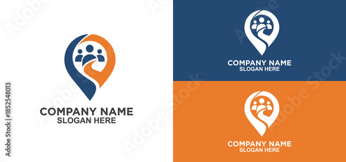 Location Pin Logo With People Silhouette Representing Community, Unity, and Collaboration