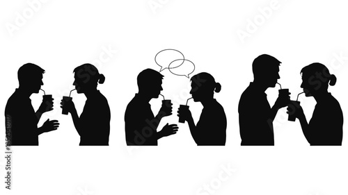 Silhouette of people enjoying drinks and conversation