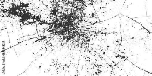 Black and white abstract urban street map pattern with dense city grid and scattered dots