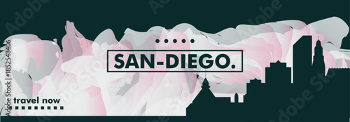 San Diego, California USA city banner with skyline, cityscape, landmarks. Horizontal travel vector illustration layout for website, page, presentation, header, footer