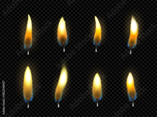 fire flames isolated design on transparent background vector illustration. realistic candle light set for christmas,birthday and other celebration.