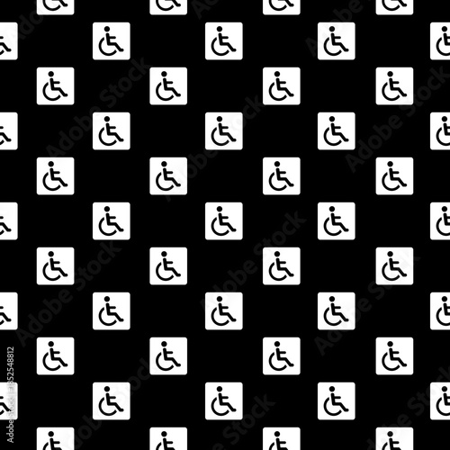 Disabled wheelchair seamless pattern isolated on black background