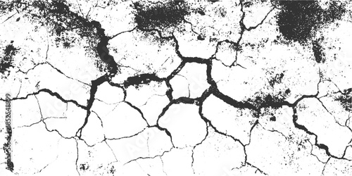 Black and white cracked earth texture with rough dark patches ground