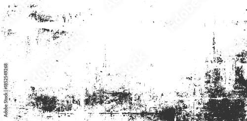 Black ink splatters and grunge texture on white background