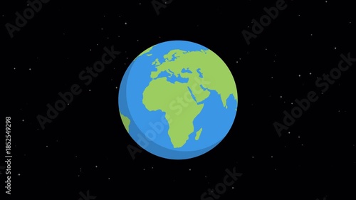 Earth cartoon planet rotating in space background. 4k flat cartoon animation video