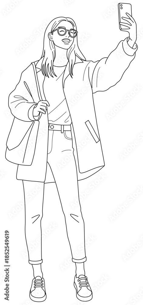 Fototapeta premium 笑顔で自撮りをしている女性